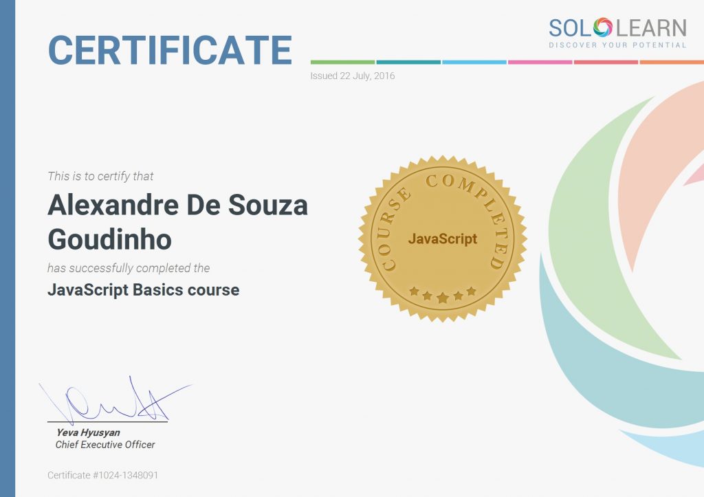 Certificate´s Solo Learn – Blog do Alexandre Goya